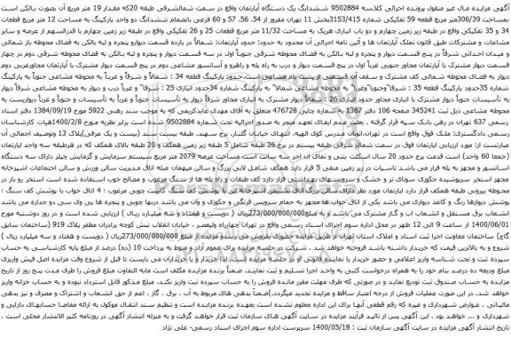 آگهی مزایده ششدانگ یک دستگاه آپارتمان