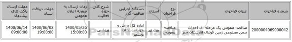 مناقصه عمومی یک مرحله ای احداث چمن مصنوعی زمین فوتبال انارستان جم