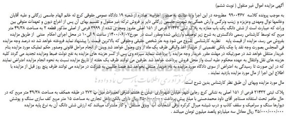 مزایده شش دانگ یک باب مغازه به پلاک ثبتی 21432 فرعی