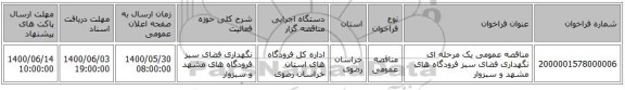 مناقصه عمومی یک مرحله ای نگهداری فضای سبز فرودگاه های مشهد و سبزوار