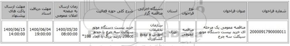 مناقصه عمومی یک مرحله ای خرید بیست دستگاه موتور سیکلت سه چرخ