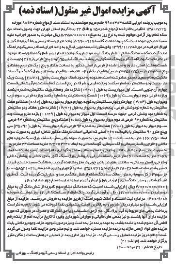 مزایده،مزایده سه دانگ مشاع از ششدانگ عرصه و اعیان دامداری
