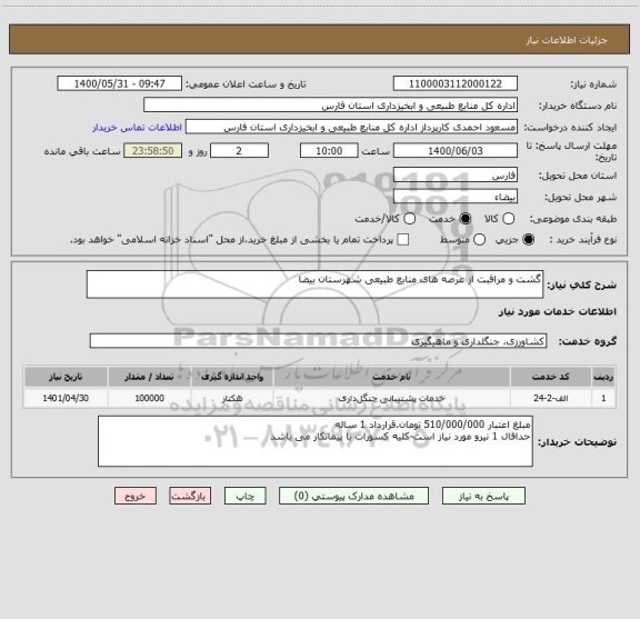 استعلام گشت و مراقبت از عرصه های منابع طبیعی شهرستان بیضا