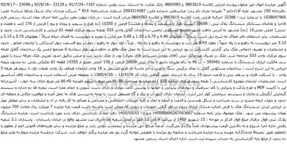 آگهی مزایده ملک ششدانگ پلاک ثبتی : 20658