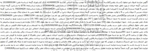 آگهی مزایده ملک مذکور بصورت یک واحد زمین محصور با حدود 501مترمربع