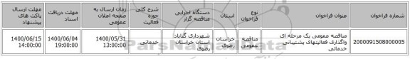 مناقصه عمومی یک مرحله ای واگذاری فعالیتهای پشتیبانی خدماتی