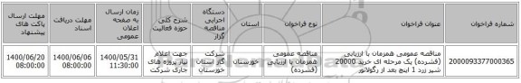 مناقصه عمومی همزمان با ارزیابی (فشرده) یک مرحله ای خرید 20000 شیر زرد 1 اینچ بعد از رگولاتور 