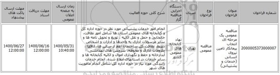 مناقصه عمومی یک مرحله ای انتخاب پیمانکار تامین نیروی انسانی (خدمات و پشتیبانی)