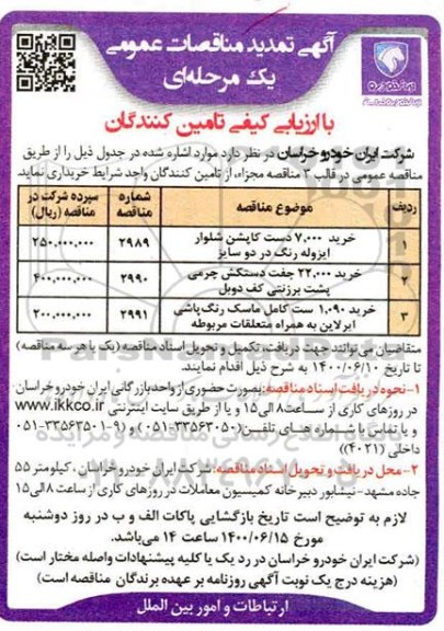 تمدید مناقصه خرید ست کامل ماسک رنگ پاشی....