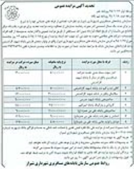 تجدید مزایده عمومی , تجدید مزایده عمومی تعدادی از غرفه های خدماتی