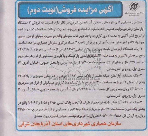مزایده,سه دستگاه اپارتمان