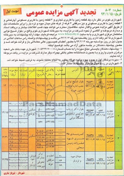 مزایده, 11 قطعه ملک و سرقفلی سه غرفه 