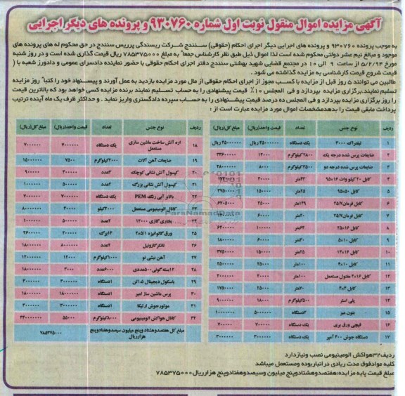 آگهی مزایده اموال منقول ,مزایده لیفتراک