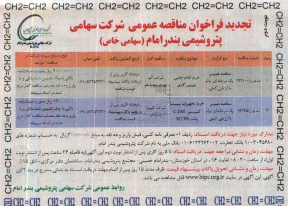 تجدید فراخوان مناقصه عمومی,مناقصه خرید اقلام جانبی توربین گازی