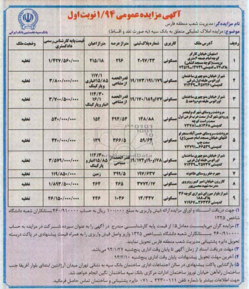 مزایده,املاک تملیکی