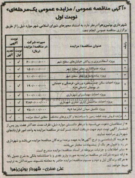آگهی مناقصه عمومی, مناقصه پروژه آسفالت ریزی و روکش خیابان 