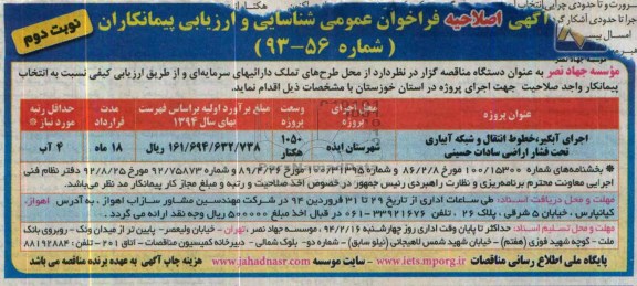 اصلاحیه , مناقصه اجرای آبگیر، خطوط انتقال و شبکه آبیاری تحت فشار 