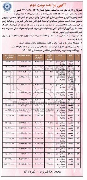 مزایده,53 قطعه زمین