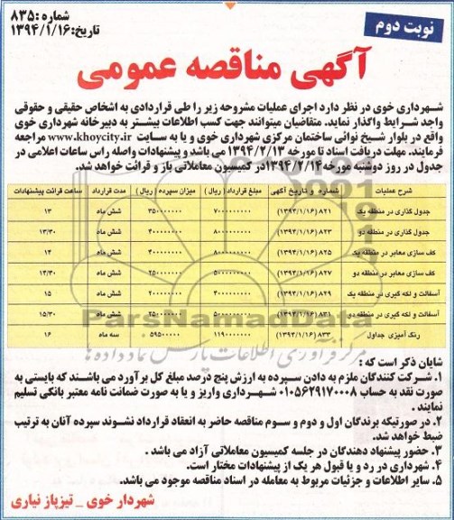آگهی مناقصه ,مناقصه واگذاری جدولگذاری در منطقه