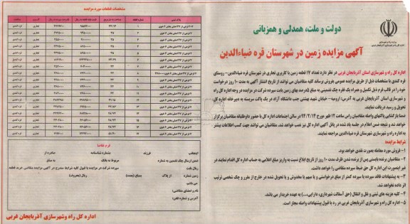 مزایده,هفده قطعه زمین