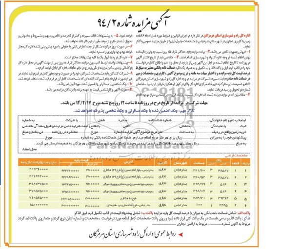 مزایده,شش قطعه زمین تجاری