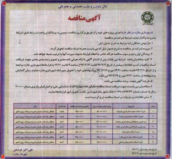 مناقصه , مناقصه خرید آسفالت جهت معابر فرعی