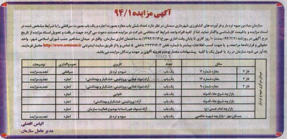 آگهی مزایده,مزایده شش باب مغازه