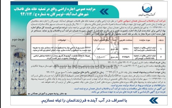 مزایده عمومی , مزایده عمومی اجاره اراضی