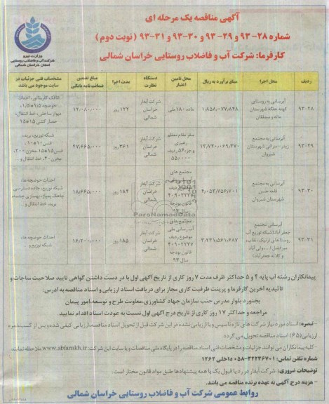 آگهی مناقصه , مناقصه مجتمع آبرسانی 