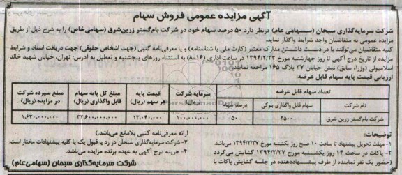 مزایده عمومی , مزایده عمومی فروش 50 درصد سهام