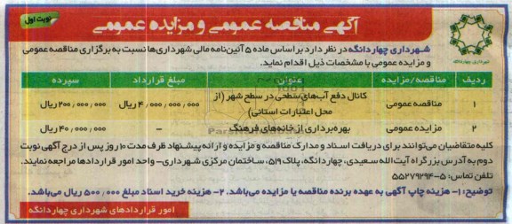 آگهی مزایده عمومی , مزایده بهره برداری از خانه های فرهنگ