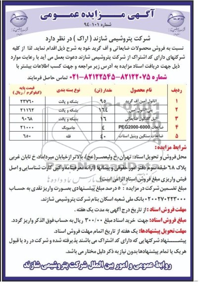 مزایده عمومی , مزایده عمومی فروش محصولات ضایعاتی و آف گرید