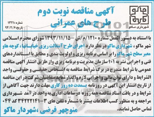 آگهی مناقصه , مناقصه اجرای طرح آسفالت ریزی خیابانها ، کوچه ها و معابر سطح شهر