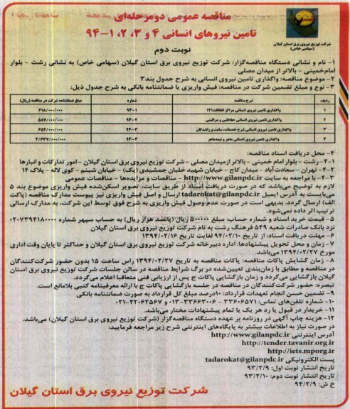 مناقصه , مناقصه  واگذاری تامین نیروی انسانی مراکز اتفاقات 121