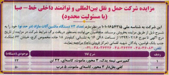 مزایده , مزایده تعداد 73 دستگاه ماشین آلات مازاد ( در حد نو )