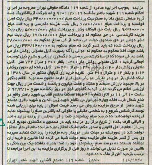 مزایده , مزایده کابل مفتولی روکش دار