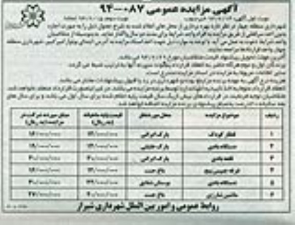 آگهی مزایده عمومی,مزایده قطار کودک
