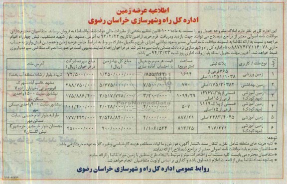 مزایده,عرضه زمین