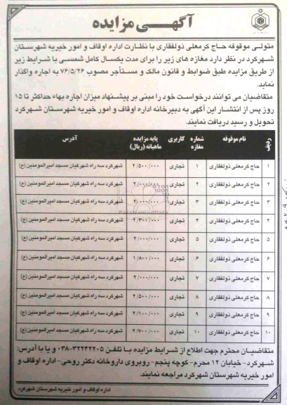 آگهی مزایده,مزایده مغازه