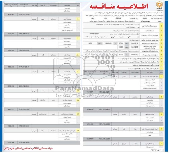 اطلاعیه مناقصه, مناقصه اجرای طرح هادی روستا 