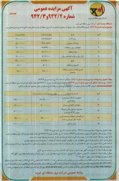 آگهی مزایده عمومی , مزایده فروش اقلام مازاد بر نیاز