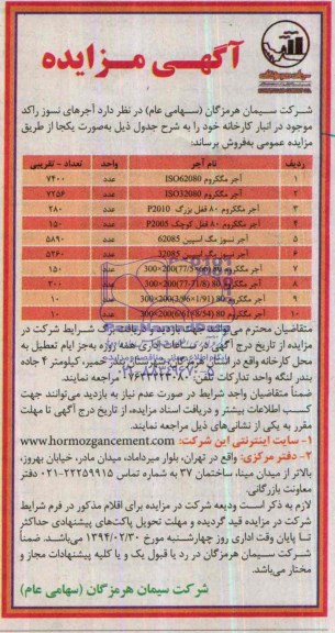 آگهی مزایده,مزایده آجرهای نسوز راکد