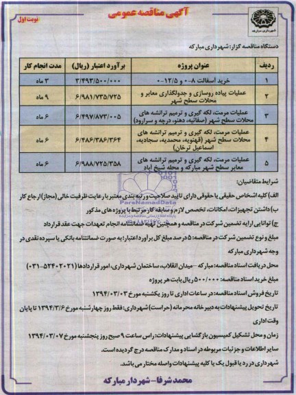 آگهی مناقصه عمومی , مناقصه خرید آسفالت و ...