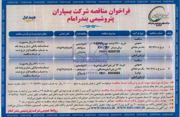 فراخوان , فراخوان خرید 2200 شاخه تیوب 1.0305 برای مبدل 