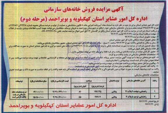 مزایده,فروش خانه های سازمانی 