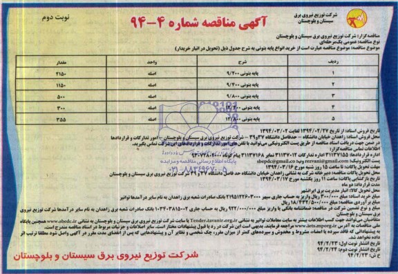 آگهی مناقصه , مناقصه خرید پایه بتونی 