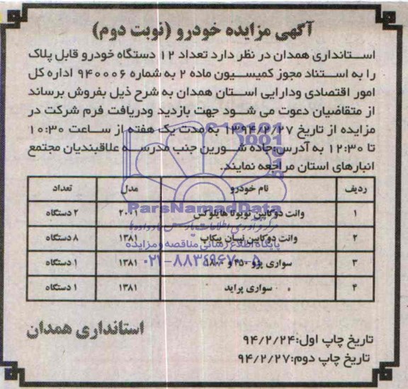 آگهی مزایده ,مزایده تعداد 12 دستگاه خودرو