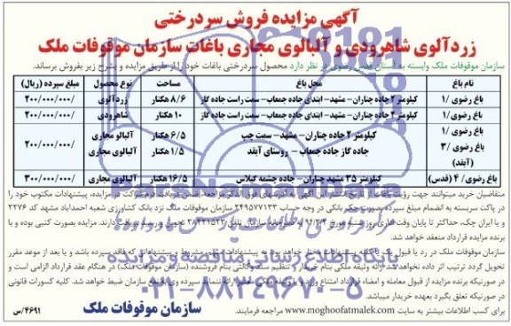 آگهی مزایده ,مزایده فروش سردرختی زردآلوی شاهرودی 