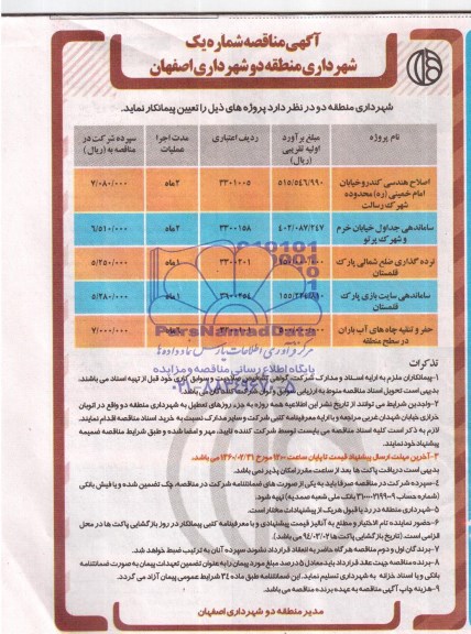 آگهی مناقصه, مناقصه اصلاح هندسی کندرو 