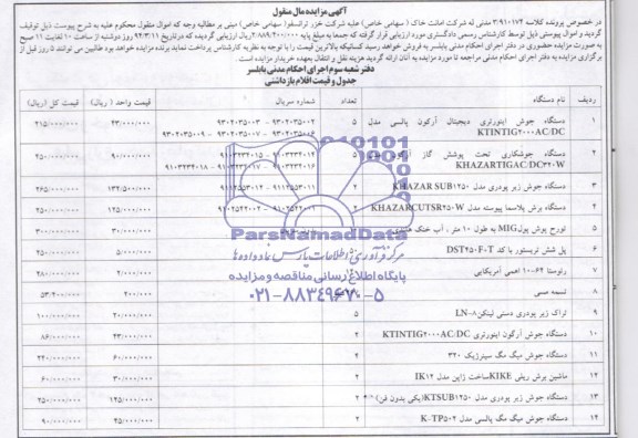 مزایده مال منقول , مزایده مال منقول دستگاه جوش اینورتری دیجیتال آرکون پالسی